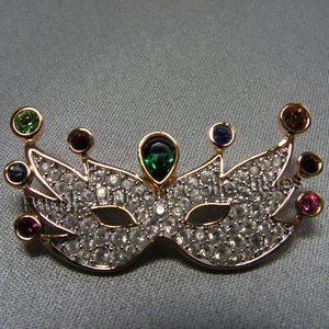 Vintage Swarovski Crystal SCS 1999 Masquerade Mask Brooch ~ Multi-Color